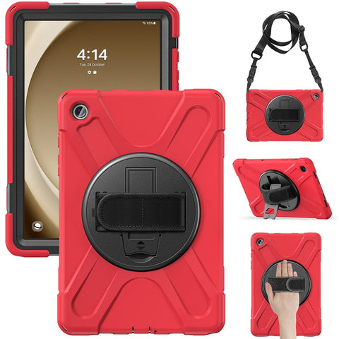 For Samsung Galaxy Tab A9+ Case PC+Silicone Kickstand Tablet Cover with Hand Band / Shoulder Strap