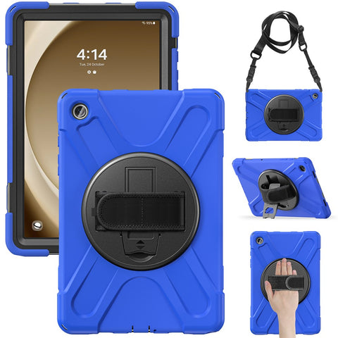 For Samsung Galaxy Tab A9+ Case PC+Silicone Kickstand Tablet Cover with Hand Band / Shoulder Strap