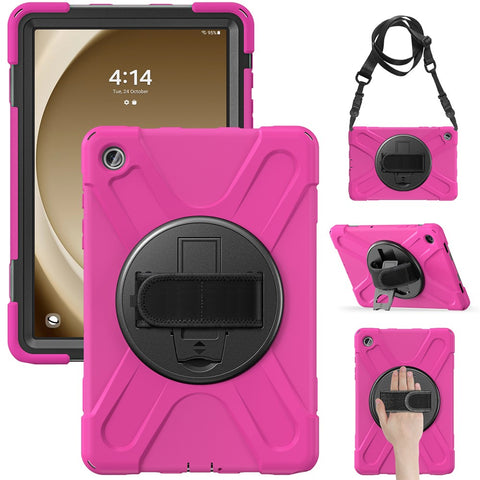 For Samsung Galaxy Tab A9+ Case PC+Silicone Kickstand Tablet Cover with Hand Band / Shoulder Strap