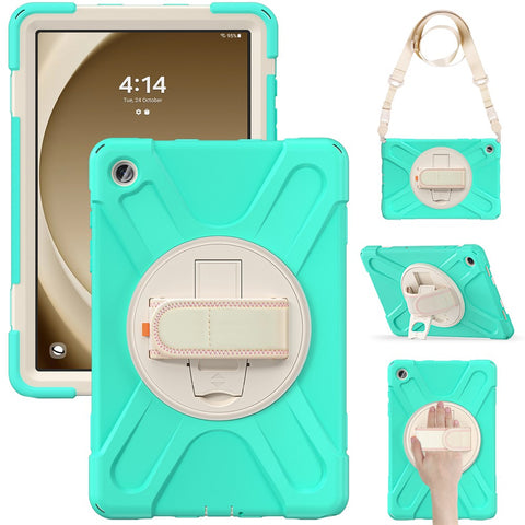 For Samsung Galaxy Tab A9+ Case PC+Silicone Kickstand Tablet Cover with Hand Band / Shoulder Strap