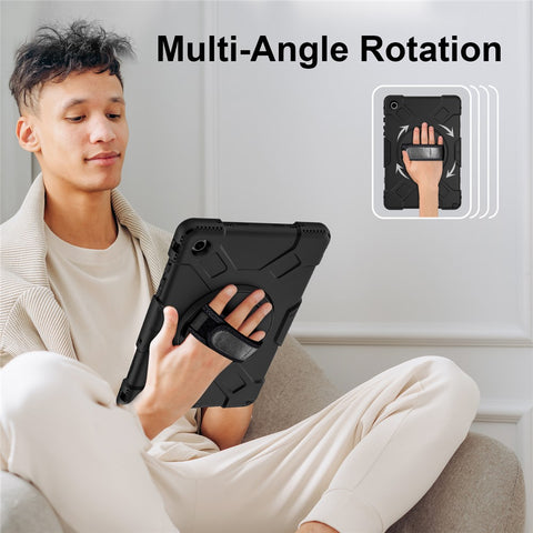 For Samsung Galaxy Tab A9+ Case Hand Strap Kickstand PC + Silicone Cover with Shoulder Strap