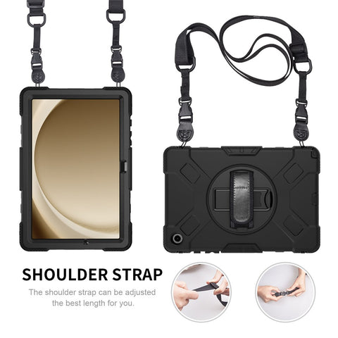 For Samsung Galaxy Tab A9+ Case Hand Strap Kickstand PC + Silicone Cover with Shoulder Strap