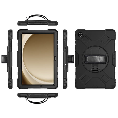 For Samsung Galaxy Tab A9+ Case Hand Strap Kickstand PC + Silicone Cover with Shoulder Strap