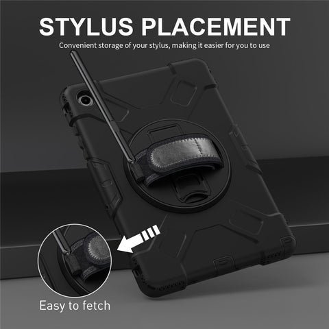 For Samsung Galaxy Tab A9+ Case Hand Strap Kickstand PC + Silicone Cover with Shoulder Strap