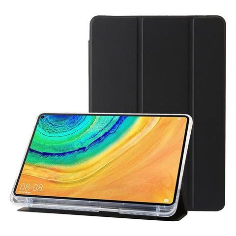 For Huawei MatePad Pro 10.8 (2021) Case Tri-fold Stand Leather+TPU+Acrylic Clear Back Cover