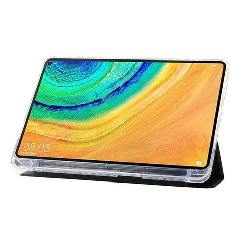 For Huawei MatePad Pro 10.8 (2021) Case Tri-fold Stand Leather+TPU+Acrylic Clear Back Cover