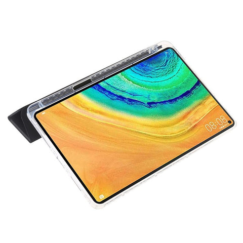 For Huawei MatePad Pro 10.8 (2021) Case Tri-fold Stand Leather+TPU+Acrylic Clear Back Cover