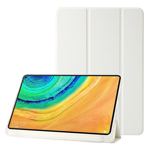 For Huawei MatePad Pro 10.8 (2021) Case Tri-fold Stand Leather+TPU+Acrylic Clear Back Cover