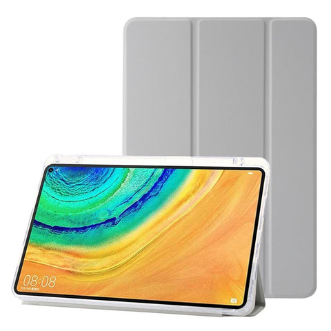 For Huawei MatePad Pro 10.8 (2021) Case Tri-fold Stand Leather+TPU+Acrylic Clear Back Cover