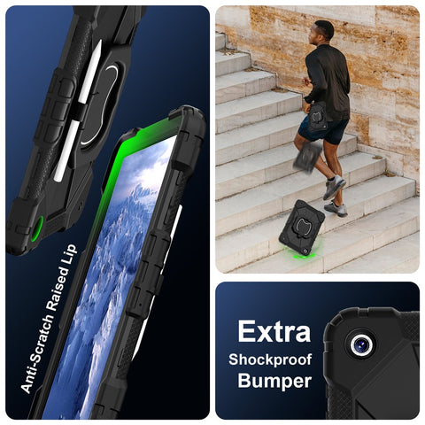 For Samsung Galaxy Tab A9+ Rugged Case Handle Kickstand Tablet Cover with Shoulder Strap
