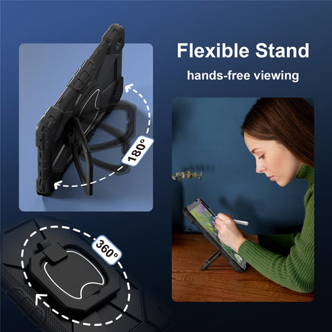 For Samsung Galaxy Tab A9+ Rugged Case Handle Kickstand Tablet Cover with Shoulder Strap