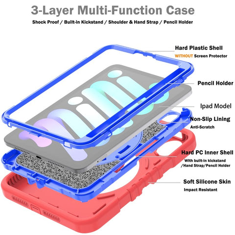 X-Shaped Series for iPad mini (2024) / mini (2021) Tablet Case Kickstand Rugged Cover with Shoulder Strap