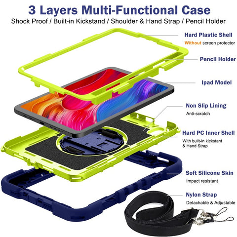 Hand Strap Kickstand for iPad mini (2024) / mini (2021) Tablet Case with Shoulder Strap