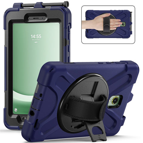 For Samsung Galaxy Tab Active 3 T570 / Tab Active5 X306B Case Rotary Kickstand PC+Silicone Hand Strap Tablet Cover