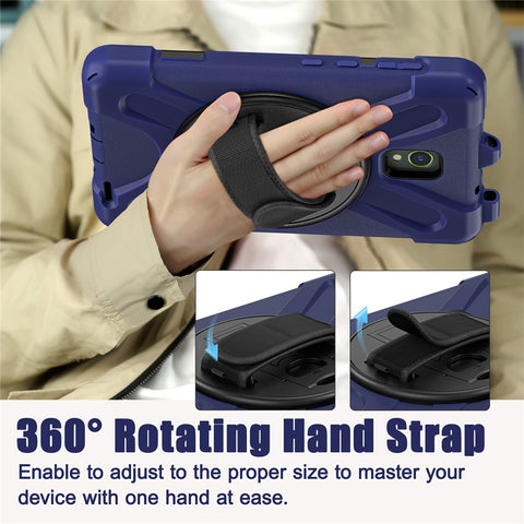 For Samsung Galaxy Tab Active 3 T570 / Tab Active5 X306B Case Rotary Kickstand PC+Silicone Hand Strap Tablet Cover