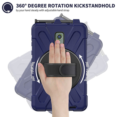 For Samsung Galaxy Tab Active 3 T570 / Tab Active5 X306B Case Rotary Kickstand PC+Silicone Hand Strap Tablet Cover