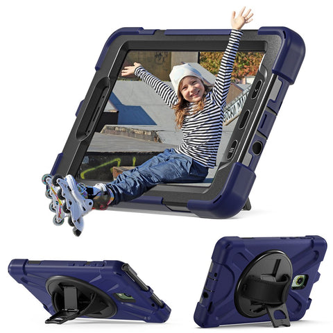 For Samsung Galaxy Tab Active 3 T570 / Tab Active5 X306B Case Rotary Kickstand PC+Silicone Hand Strap Tablet Cover