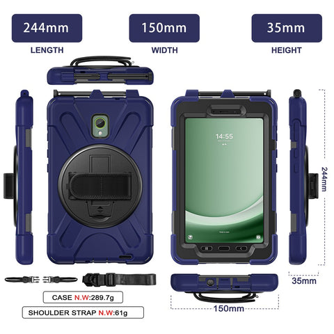 For Samsung Galaxy Tab Active 3 T570 / Tab Active5 X306B Case Rotary Kickstand PC+Silicone Hand Strap Tablet Cover