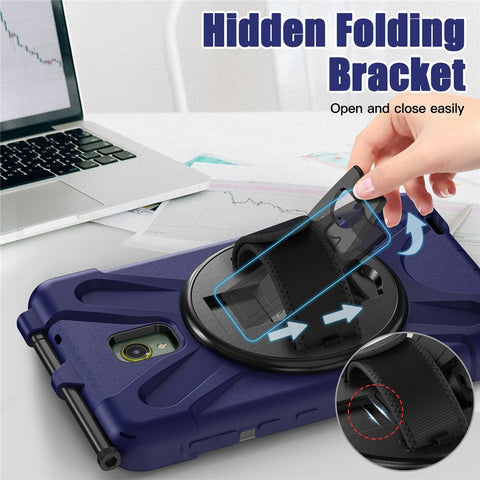 For Samsung Galaxy Tab Active 3 T570 / Tab Active5 X306B Case Rotary Kickstand PC+Silicone Hand Strap Tablet Cover