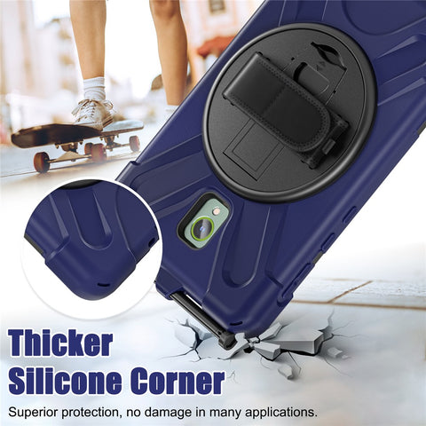 For Samsung Galaxy Tab Active 3 T570 / Tab Active5 X306B Case Rotary Kickstand PC+Silicone Hand Strap Tablet Cover