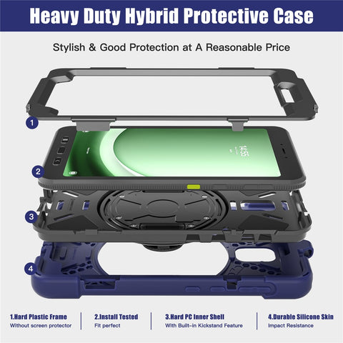 For Samsung Galaxy Tab Active 3 T570 / Tab Active5 X306B Case Rotary Kickstand PC+Silicone Hand Strap Tablet Cover