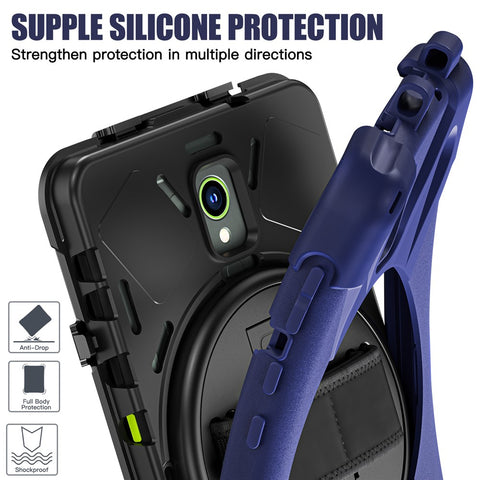 For Samsung Galaxy Tab Active 3 T570 / Tab Active5 X306B Case Rotary Kickstand PC+Silicone Hand Strap Tablet Cover