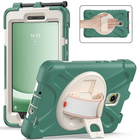 For Samsung Galaxy Tab Active 3 T570 / Tab Active5 X306B Case Rotary Kickstand PC+Silicone Hand Strap Tablet Cover