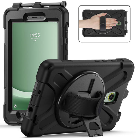 For Samsung Galaxy Tab Active 3 T570 / Tab Active5 X306B Case Rotary Kickstand PC+Silicone Hand Strap Tablet Cover