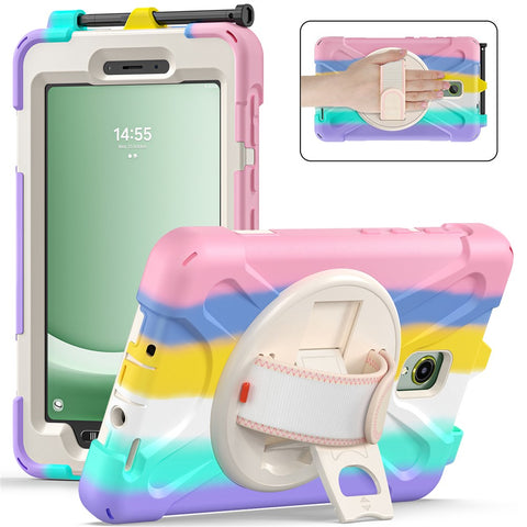 For Samsung Galaxy Tab Active 3 T570 / Tab Active5 X306B Case Rotary Kickstand PC+Silicone Hand Strap Tablet Cover