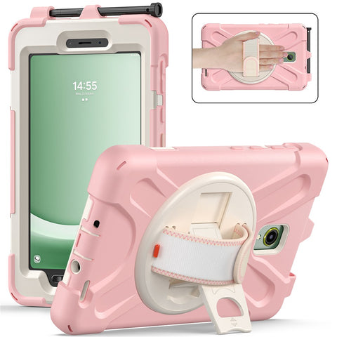 For Samsung Galaxy Tab Active 3 T570 / Tab Active5 X306B Case Rotary Kickstand PC+Silicone Hand Strap Tablet Cover