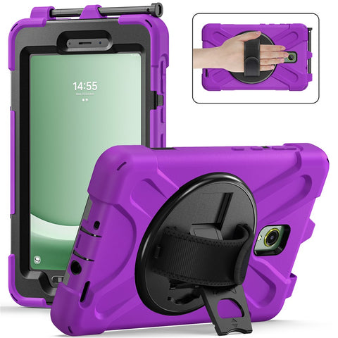 For Samsung Galaxy Tab Active 3 T570 / Tab Active5 X306B Case Rotary Kickstand PC+Silicone Hand Strap Tablet Cover