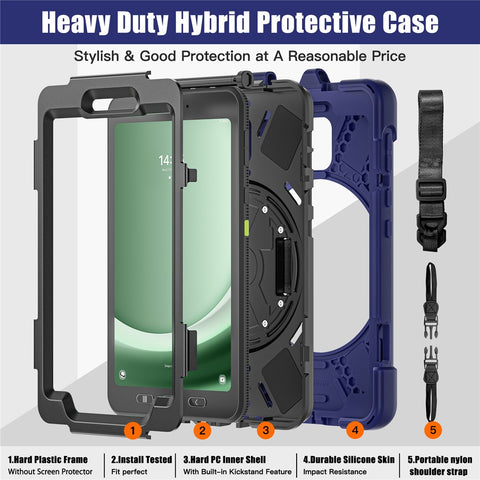 For Samsung Galaxy Tab Active 3 T570 / Tab Active5 X306B Case PC+Silicone Protective Cover with Shoulder Strap