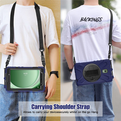 For Samsung Galaxy Tab Active 3 T570 / Tab Active5 X306B Case PC+Silicone Protective Cover with Shoulder Strap