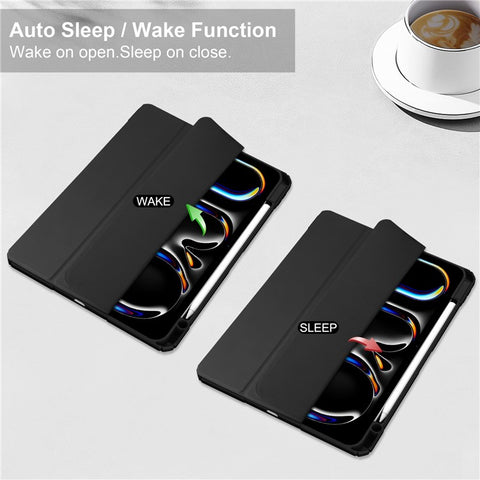 For iPad Pro 11 (2025) / 11 (2024) Case PU Leather+TPU+Acrylic Clear Tablet Cover with Pen Slot