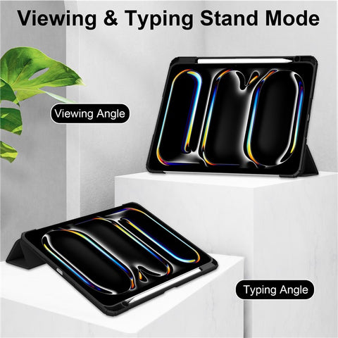 For iPad Pro 11 (2025) / 11 (2024) Case PU Leather+TPU+Acrylic Clear Tablet Cover with Pen Slot