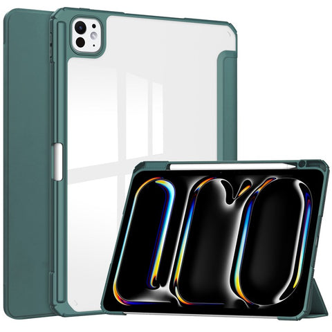 For iPad Pro 11 (2025) / 11 (2024) Case PU Leather+TPU+Acrylic Clear Tablet Cover with Pen Slot