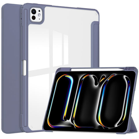 For iPad Pro 11 (2025) / 11 (2024) Case PU Leather+TPU+Acrylic Clear Tablet Cover with Pen Slot