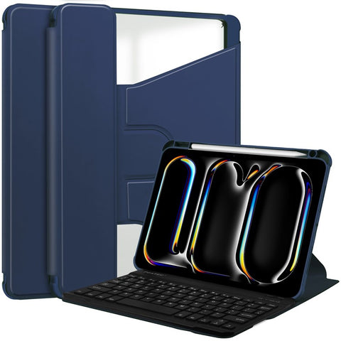 For iPad Pro 11 (2025) / 11 (2024) Case Leather+Acrylic Stand Tablet Cover with Bluetooth-compatible Keyboard