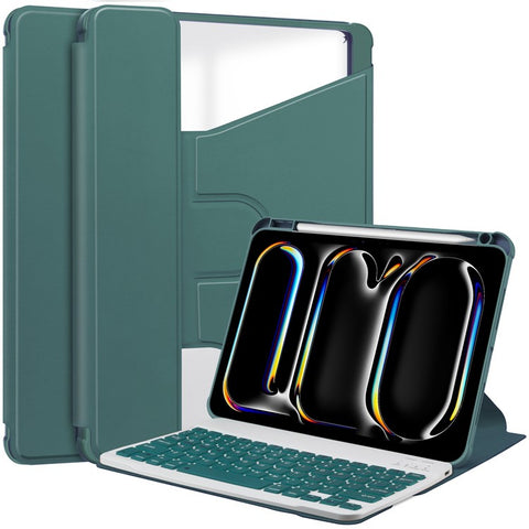 For iPad Pro 11 (2025) / 11 (2024) Case Leather+Acrylic Stand Tablet Cover with Bluetooth-compatible Keyboard