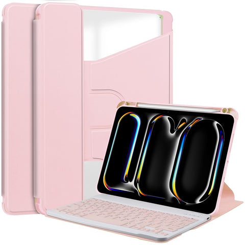 For iPad Pro 11 (2025) / 11 (2024) Case Leather+Acrylic Stand Tablet Cover with Bluetooth-compatible Keyboard