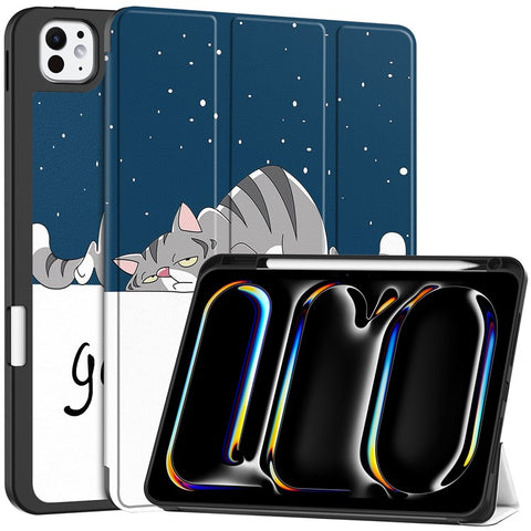 For iPad Pro 11 (2025) / 11 (2024) Case Pattern Printing PU Leather Tri-Fold Stand Cover with Pen Slot