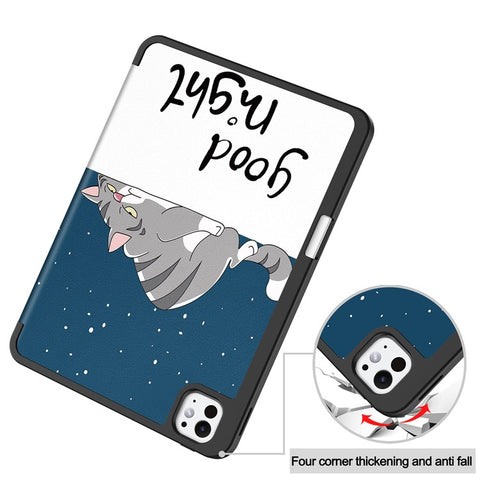 For iPad Pro 11 (2025) / 11 (2024) Case Pattern Printing PU Leather Tri-Fold Stand Cover with Pen Slot