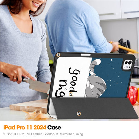 For iPad Pro 11 (2025) / 11 (2024) Case Pattern Printing PU Leather Tri-Fold Stand Cover with Pen Slot