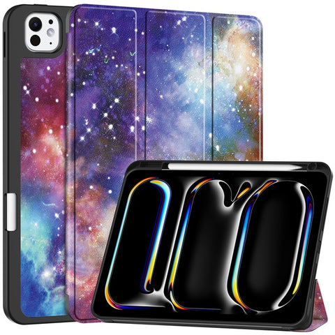 For iPad Pro 11 (2025) / 11 (2024) Case Pattern Printing PU Leather Tri-Fold Stand Cover with Pen Slot