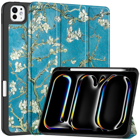 For iPad Pro 11 (2025) / 11 (2024) Case Pattern Printing PU Leather Tri-Fold Stand Cover with Pen Slot