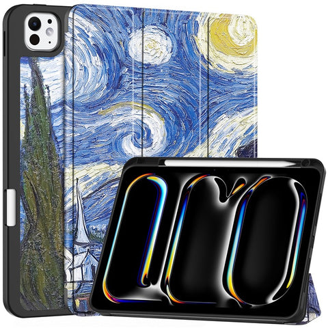 For iPad Pro 11 (2025) / 11 (2024) Case Pattern Printing PU Leather Tri-Fold Stand Cover with Pen Slot