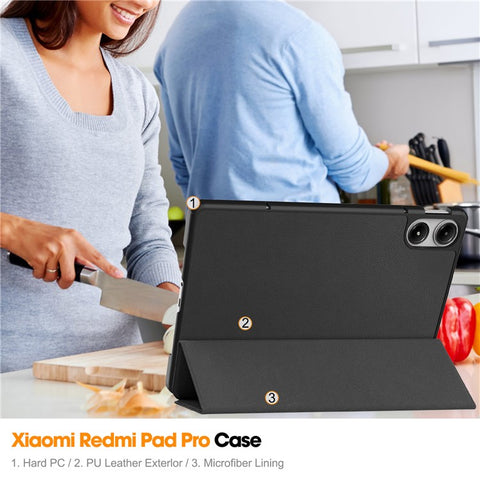 Tablet Case for Xiaomi Redmi Pad Pro/Redmi Pad Pro 5G/Poco Pad Tri-Fold Stand Leather Cover