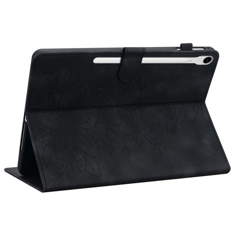 For Samsung Galaxy Tab S9 / S7 / S8 Case PU Leather+TPU Lily Flower Tablet Stand Shell
