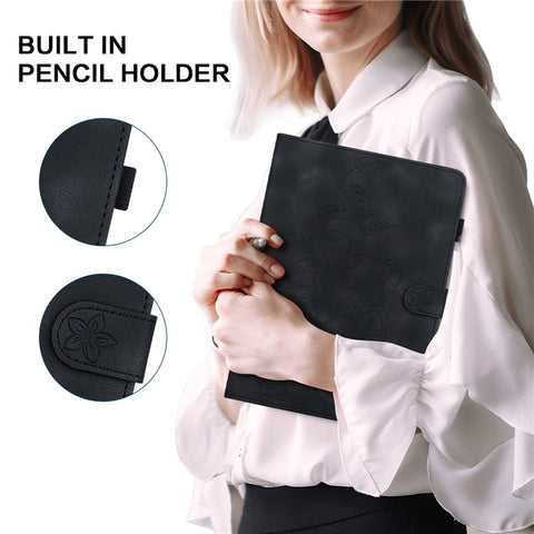 For Samsung Galaxy Tab S9 / S7 / S8 Case PU Leather+TPU Lily Flower Tablet Stand Shell
