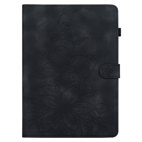 For Samsung Galaxy Tab S9 / S7 / S8 Case PU Leather+TPU Lily Flower Tablet Stand Shell